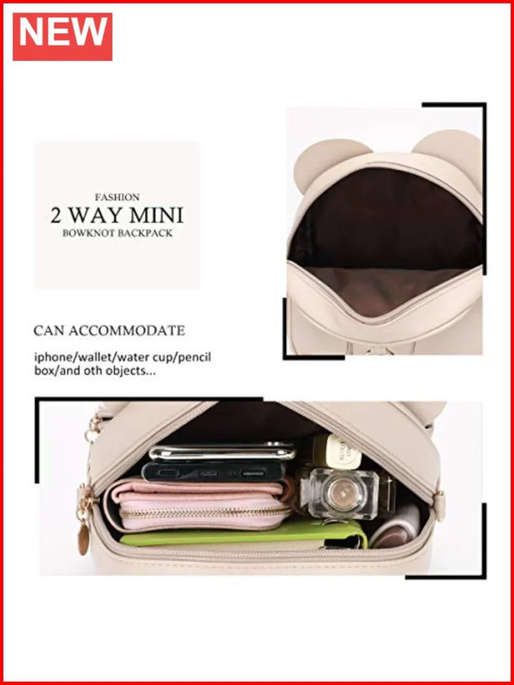Mini Bowknot Quilted PU Leather Backpack for Women Daypack